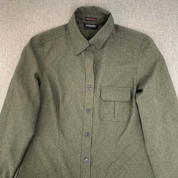 New York & Company Button Down Blouse Long Sleeve Collared Large Green Top‎ - Picture 2 of 12